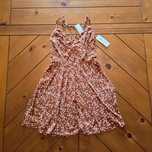 Floral Spaghetti Orange Strap Dress